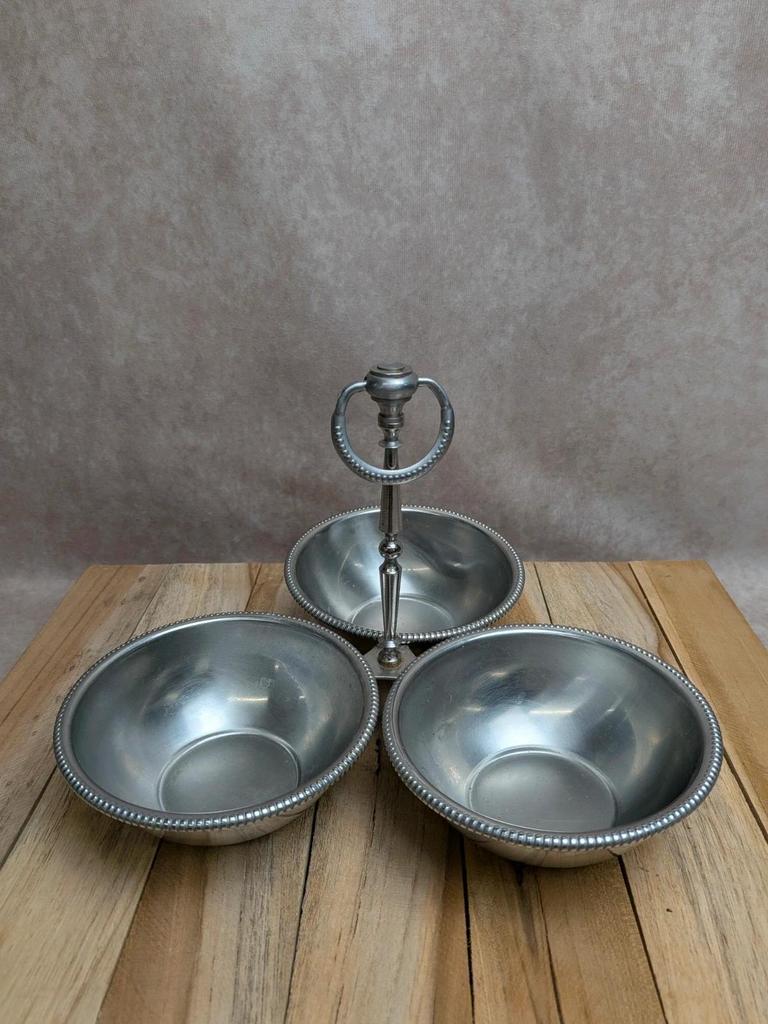 Serviteur ancien 3 coupelles en métal argenté – esprit bistrot chic