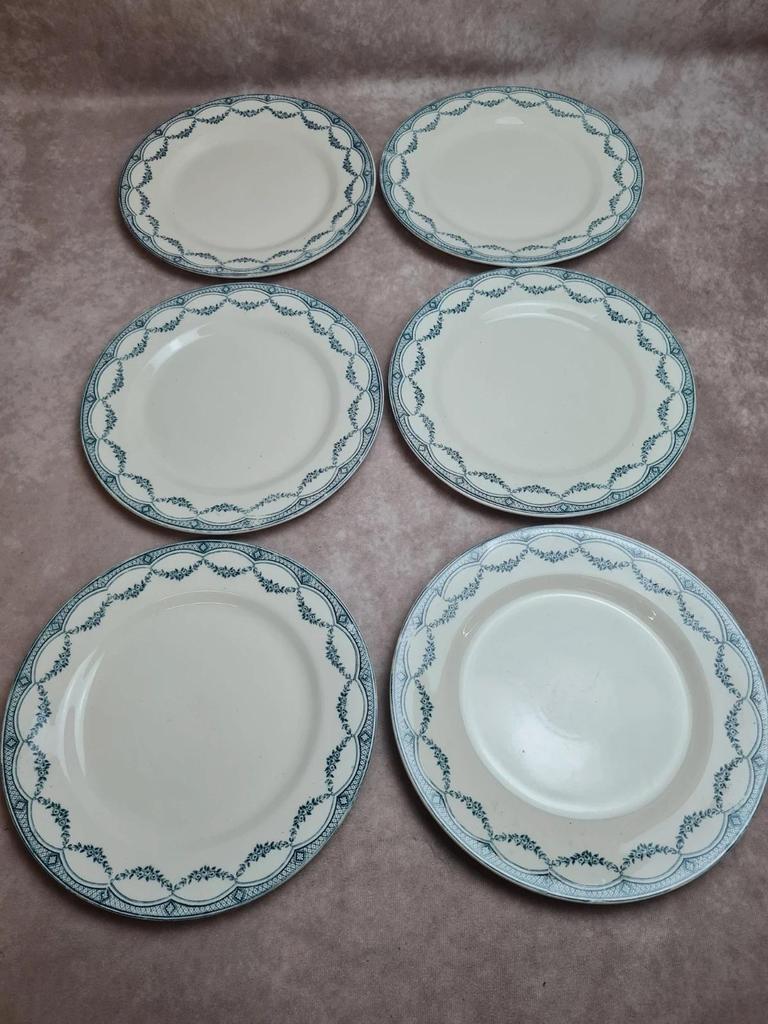 Lot de 12 assiettes plates anciennes Salins “petit Trianon” terre de fer bleu 💙