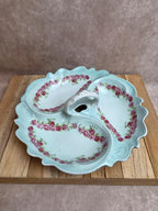 Mendiant ancien en porcelaine – 3 compartiments – décor de roses