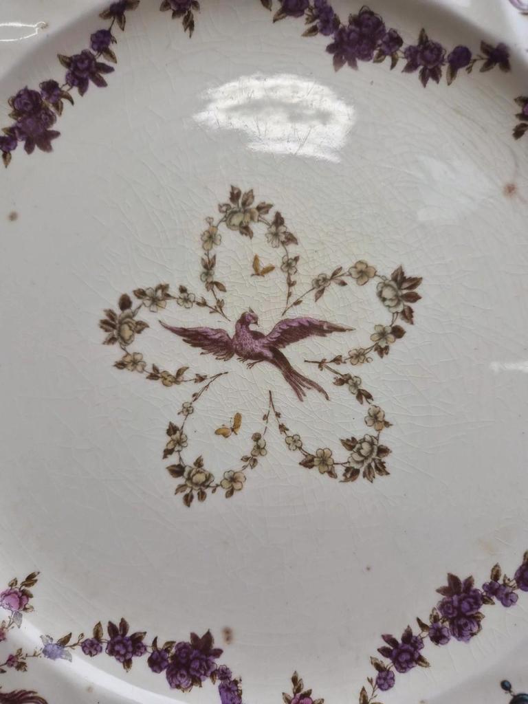 Assiette anglaise ancienne Clarendon P.b.&s – décor oiseaux mauves & fleurs – Oriental Ivory