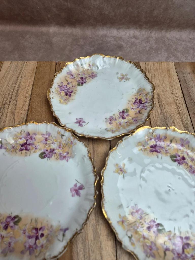 Lot de 3 coupelles anciennes en porcelaine de Limoges décor floral peint main doré 🌸