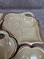 Service apéritif vintage 5 coupelles feuilles – Céramique d’art de Poët Laval – dorures
