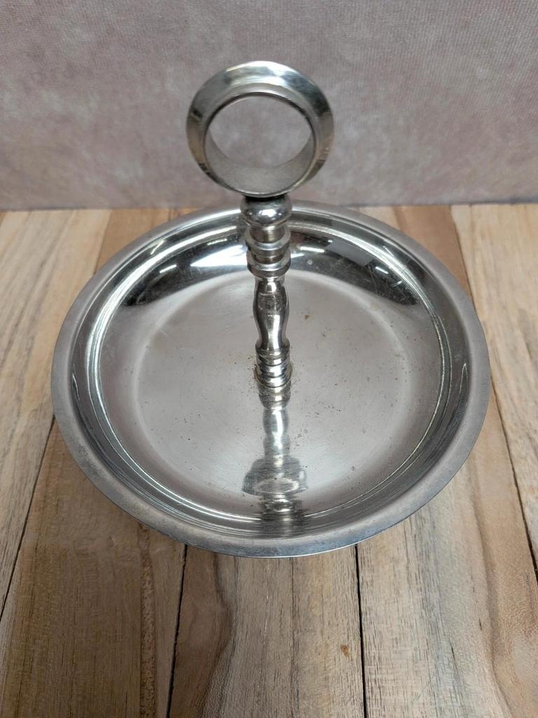 Petit présentoir vintage en métal argenté – coupelle sur pied