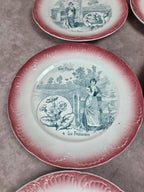 Série complète 12 assiettes parlantes Digoin Sarreguemines, terre de fer, Les Fleurs vintage