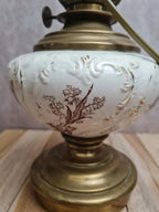 Lampe ancienne détournée – pied en terre de fer & laiton – esprit brocante