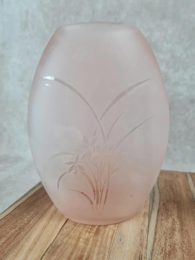 🌸 Paire de vases Bergère de France – verre dépoli rose poudré 🌸