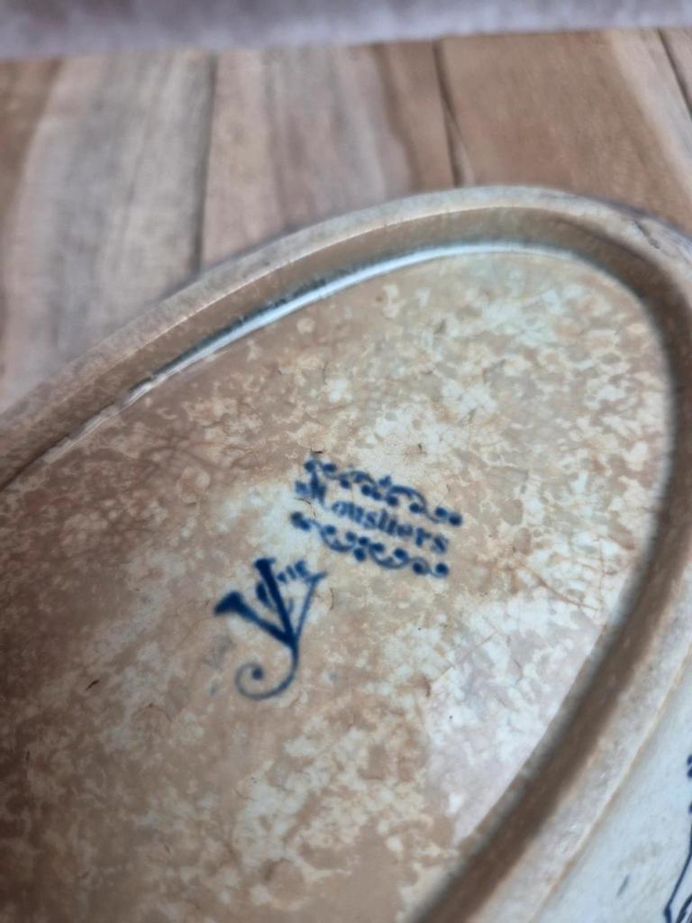 Ravier ancien Jules Veillard Bordeaux décor Moustier – Terre de fer Xixe siècle