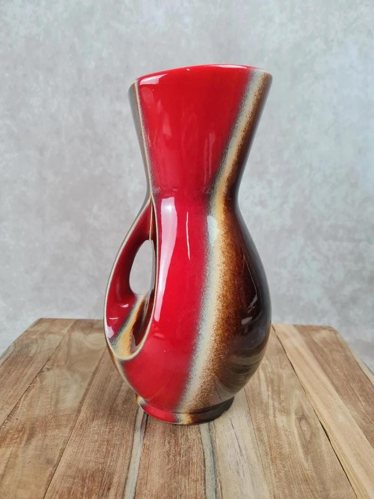 Grand vase vintage Verceram France n°6385 – rouge, brun et noir