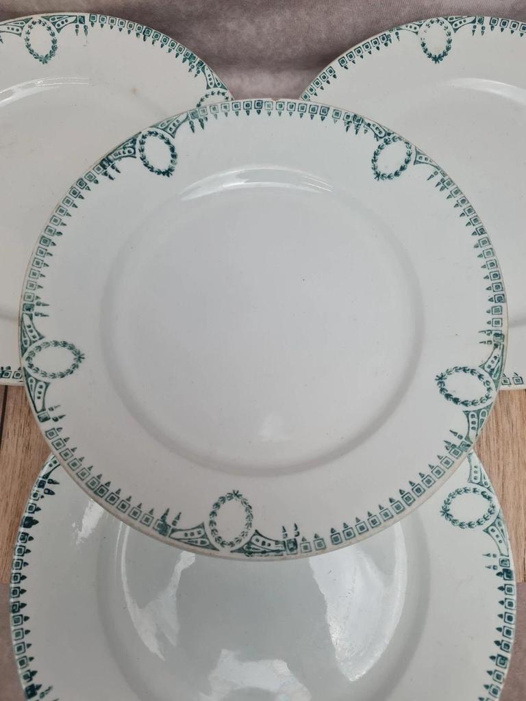 Lot de 4 assiettes anciennes Terre de fer Saint-amand décor vert 🌿