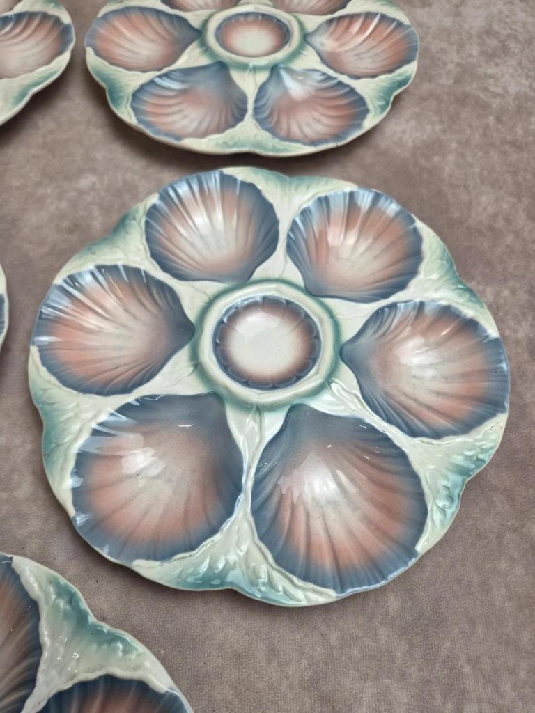 Lot de 5 assiettes à huîtres Digoin Sarreguemines n°32 – Majolique ancienne