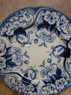 Plat rond Terre de Fer Creil & Montereau Flora bleu ancien Xixe