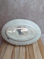 Plat ovale ancien Terre de fer bleu décor floral – 34 cm