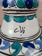 🌿 Vase artisanal en faïence marocaine signé – décor bleu & vert 🌿