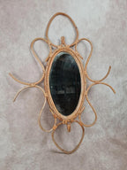 Grand miroir vintage en rotin ovale – Années 50/60 – Rotin bohème