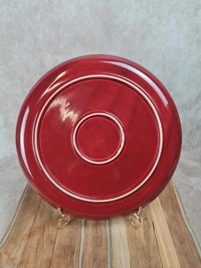 Grand plat à gâteau rouge ancien – motif quadrillé – attribué à Saint - clément 🍒