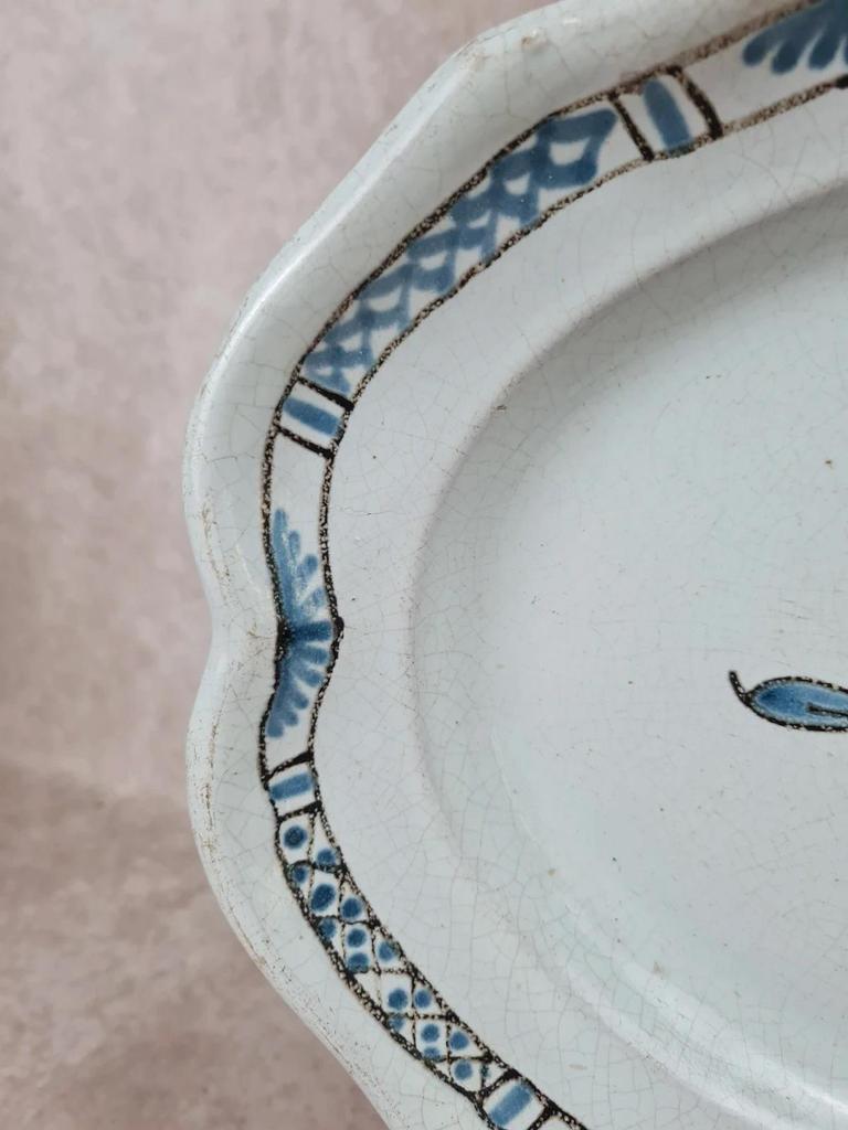 Grand plat ancien en faïence bleue 🌿