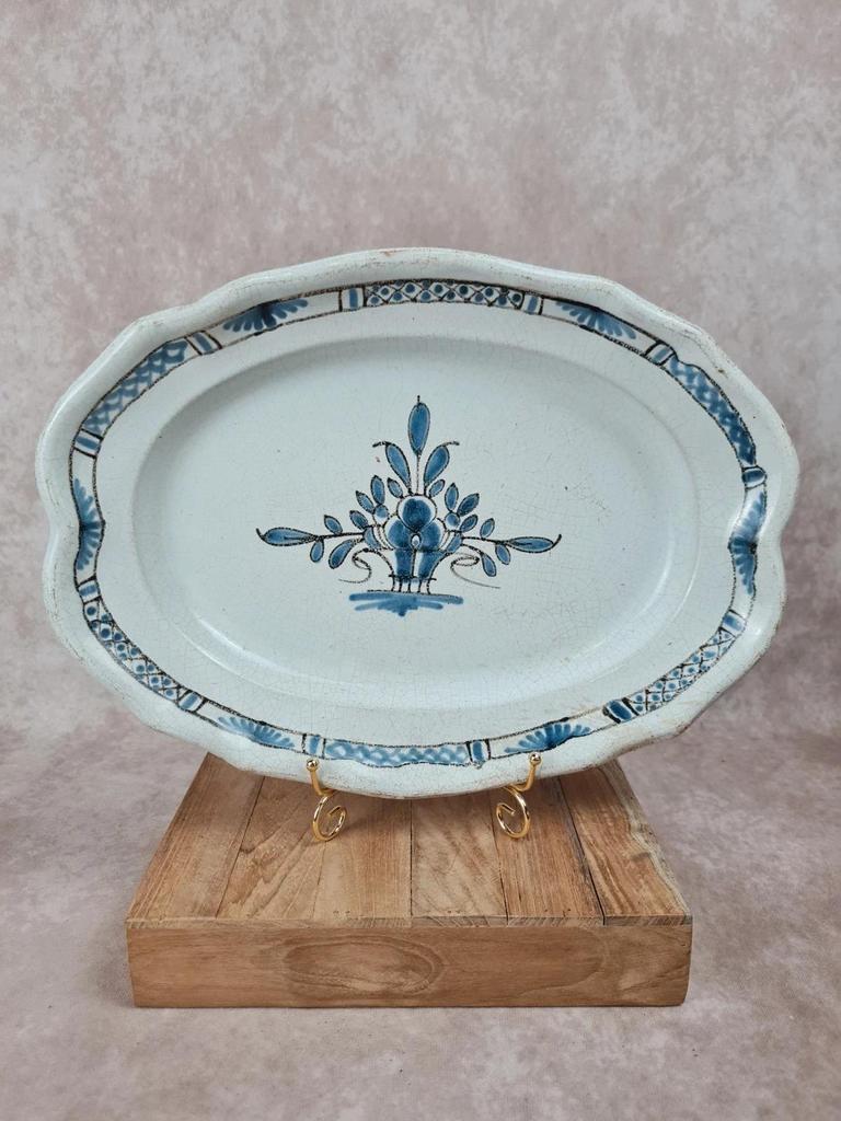 Grand plat ancien en faïence bleue 🌿