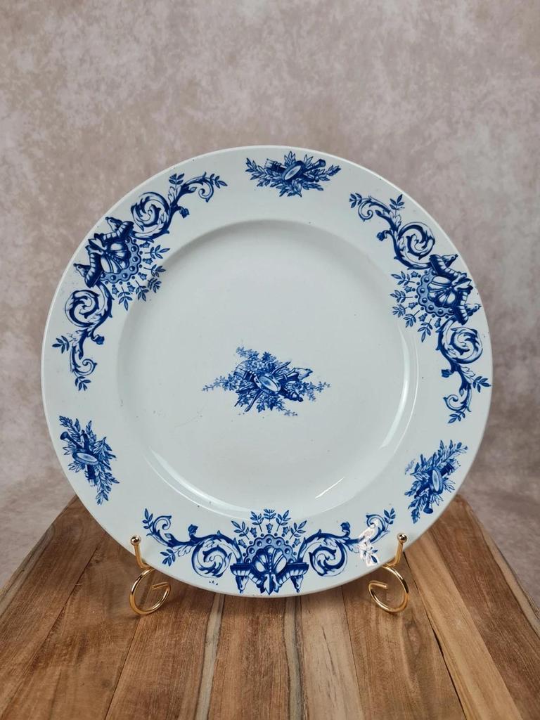 Grand plat ancien Kg Lunéville, décor bleu floral