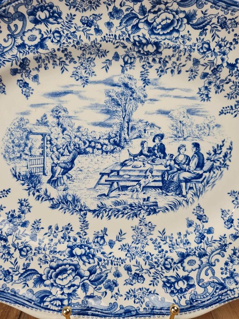 🌿 Grand plat ancien Lunéville Kg – Décor toile de Jouy bleu 🌿