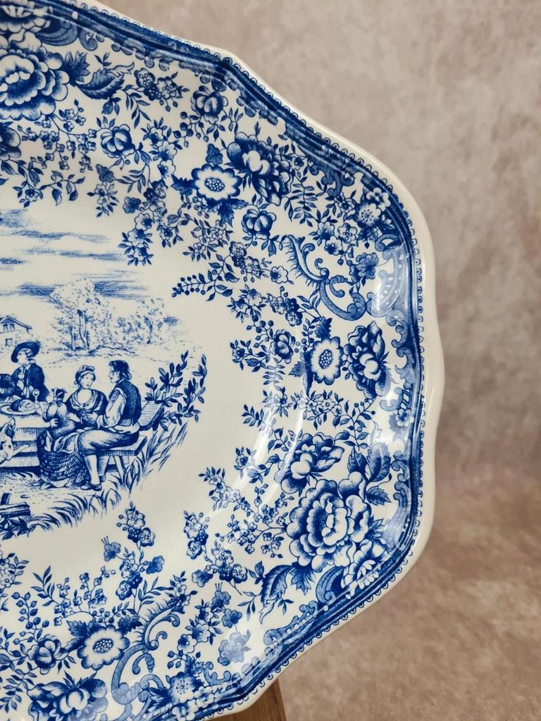 🌿 Grand plat ancien Lunéville Kg – Décor toile de Jouy bleu 🌿