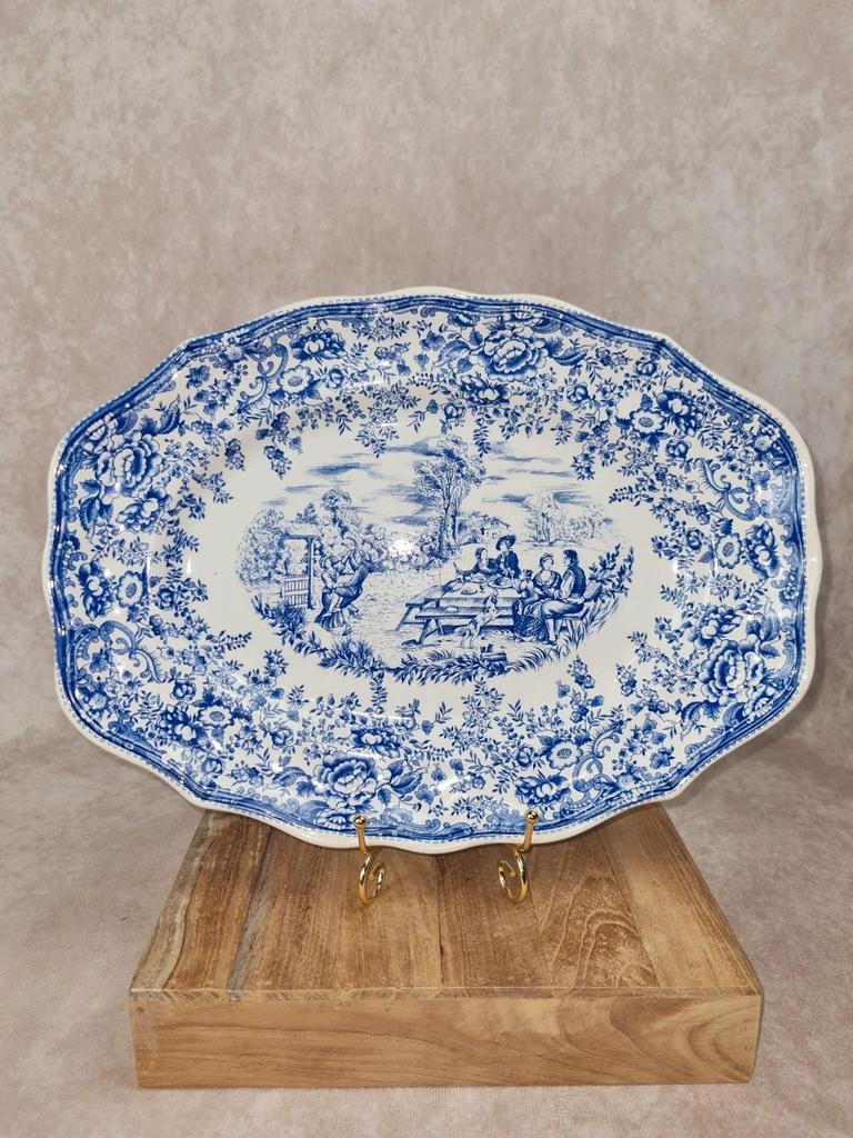 🌿 Grand plat ancien Lunéville Kg – Décor toile de Jouy bleu 🌿