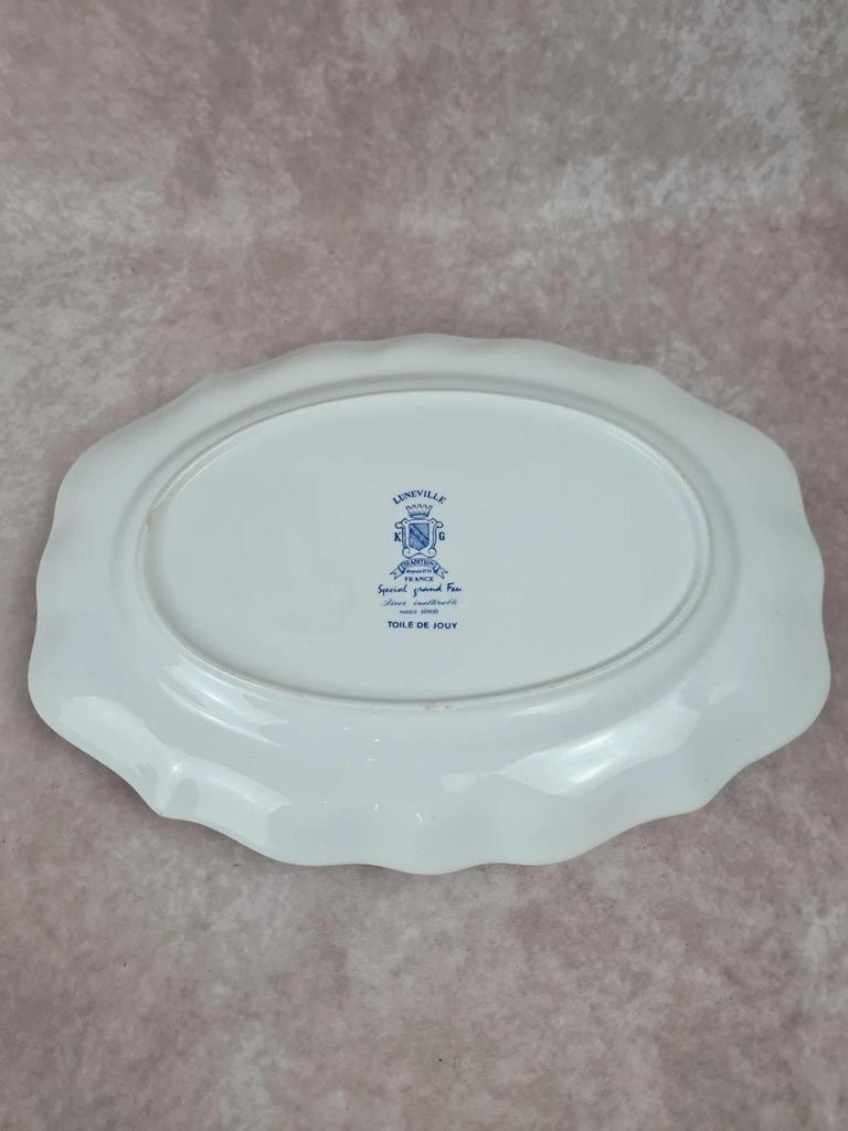 🌿 Grand plat ancien Lunéville Kg – Décor toile de Jouy bleu 🌿