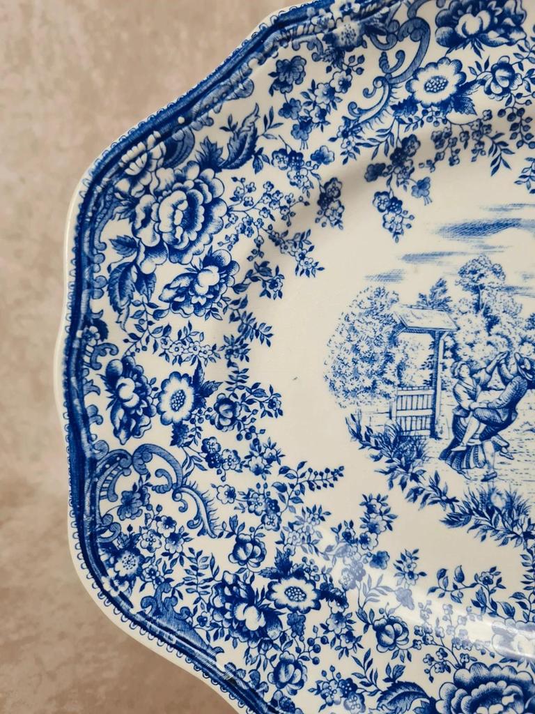 🌿 Grand plat ancien Lunéville Kg – Décor toile de Jouy bleu 🌿