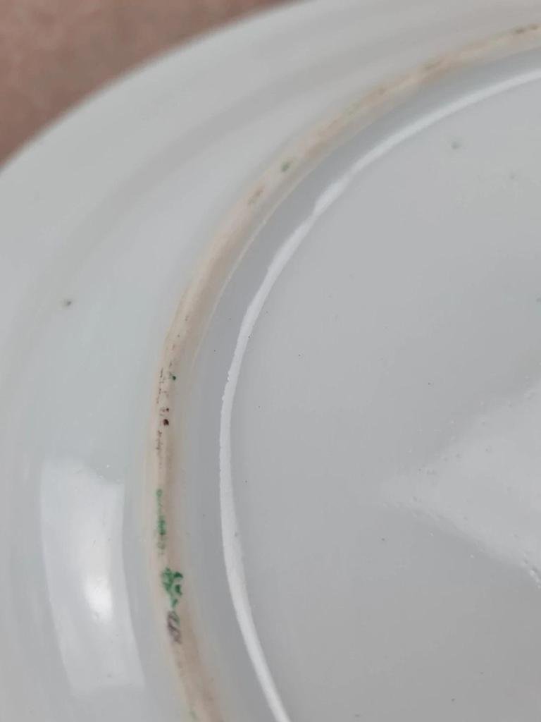 🐓 Grand plat ovale en porcelaine chinoise Famille - rose – décor de coqs et fleurs