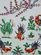 🐓 Grand plat ovale en porcelaine chinoise Famille - rose – décor de coqs et fleurs