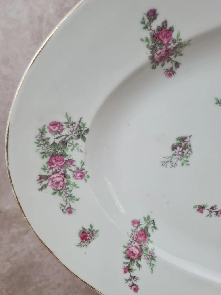 🌹 Grand plat ovale en porcelaine décor fleurs anciennes