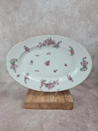🌹 Grand plat ovale en porcelaine décor fleurs anciennes