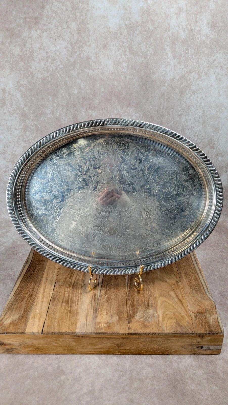 Grand plateau ancien Produx Paris en métal argenté – poinçon tête de sphinx