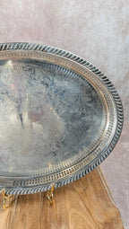 Grand plateau ancien Produx Paris en métal argenté – poinçon tête de sphinx