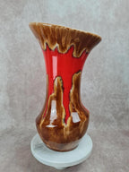 🏺 Grand vase vintage signé Baudin 83 – émaillé rouge et brun