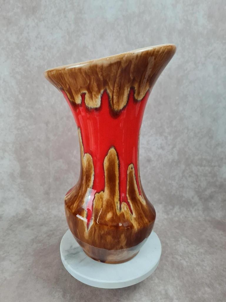 🏺 Grand vase vintage signé Baudin 83 – émaillé rouge et brun