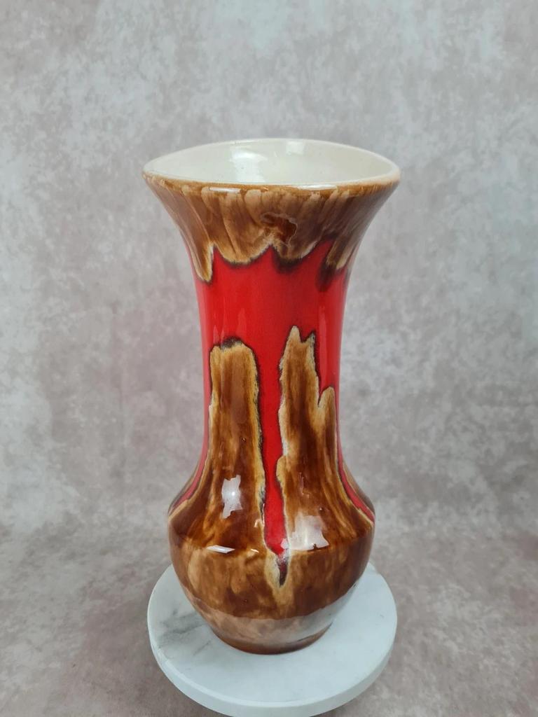 🏺 Grand vase vintage signé Baudin 83 – émaillé rouge et brun