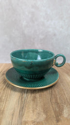 Grande tasse vintage Saint - clément + sous - tasse verte