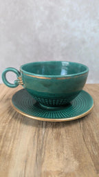 Grande tasse vintage Saint - clément + sous - tasse verte