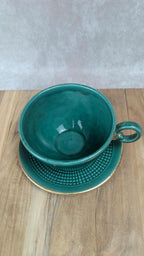 Grande tasse vintage Saint - clément + sous - tasse verte