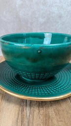 Grande tasse vintage Saint - clément + sous - tasse verte