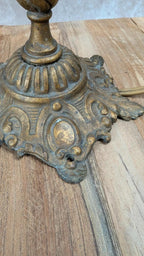 Lampe à poser Art Nouveau « tulipe » en bronze & verre opalin