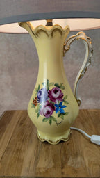 Lampe ancienne en porcelaine de Limoges Lucien Michelaud – décor main signé J. François