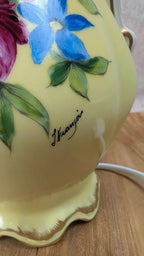 Lampe ancienne en porcelaine de Limoges Lucien Michelaud – décor main signé J. François