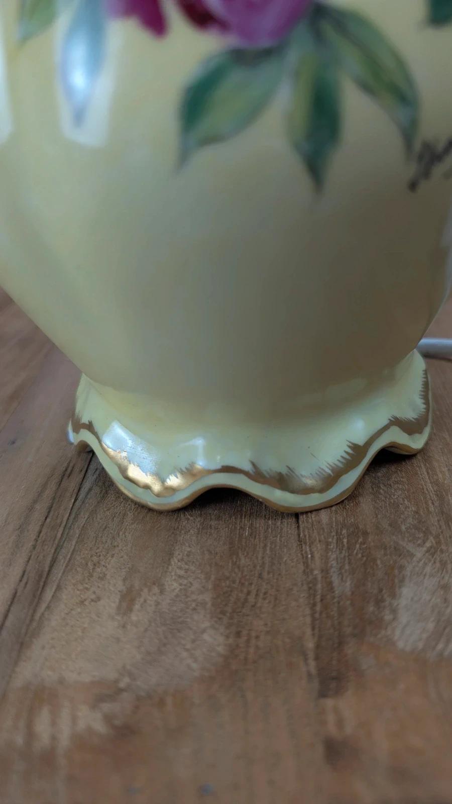 Lampe ancienne en porcelaine de Limoges Lucien Michelaud – décor main signé J. François