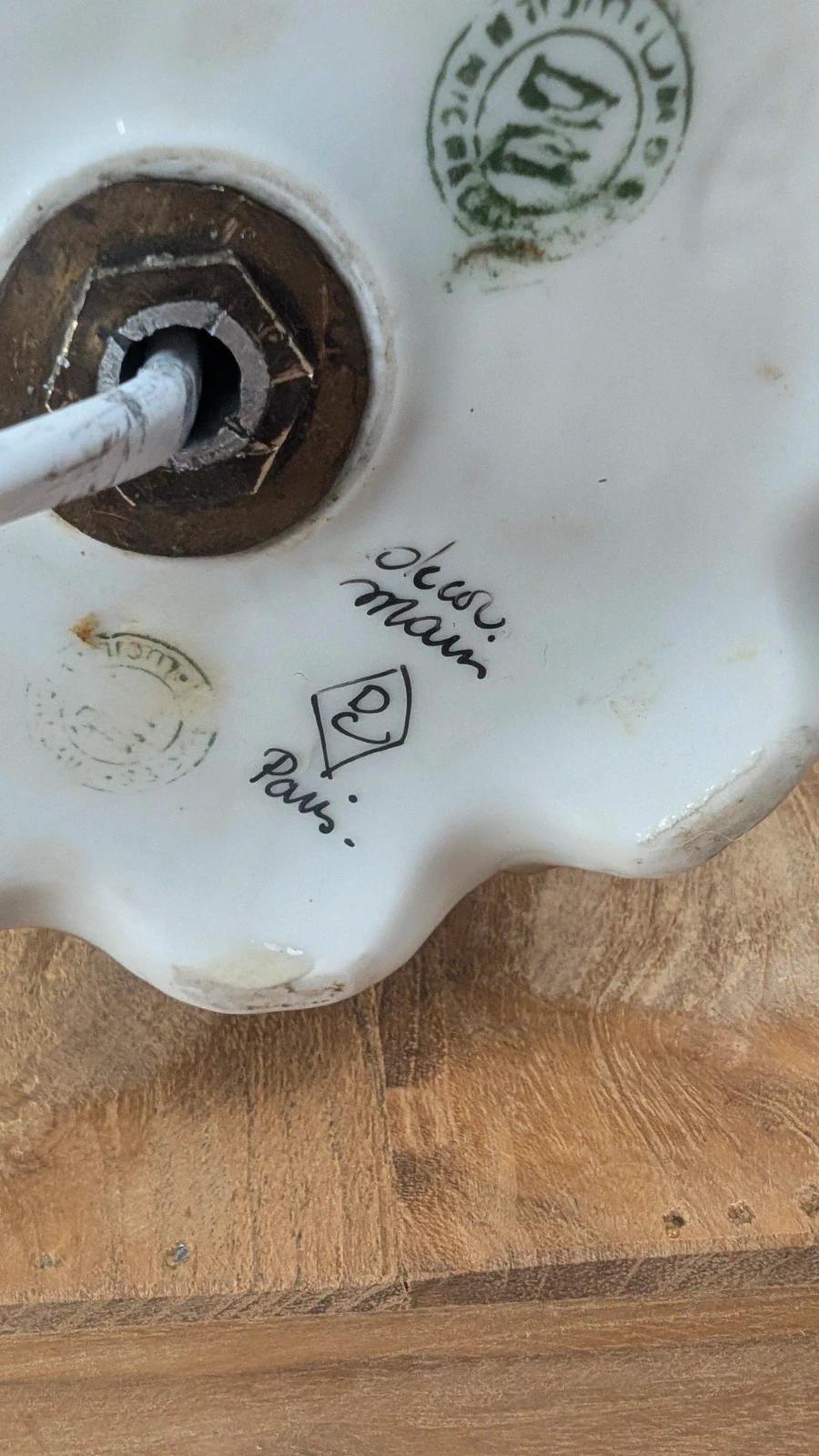 Lampe ancienne en porcelaine de Limoges Lucien Michelaud – décor main signé J. François