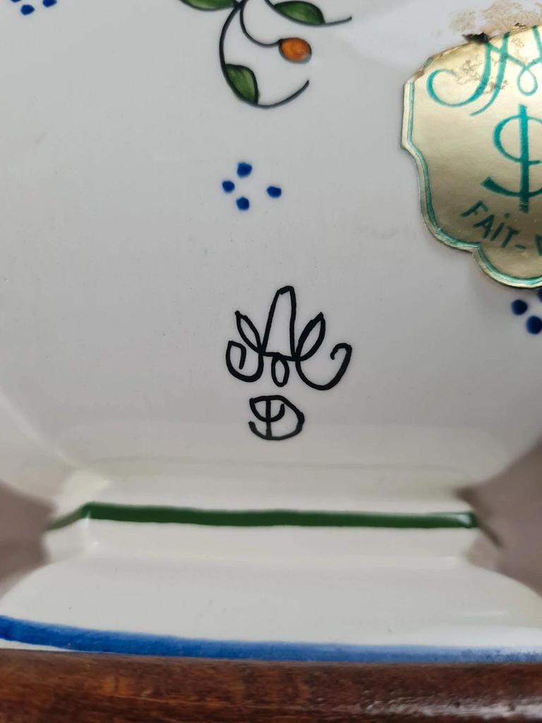 🌿 Lampe en faïence peinte à la main – style Desvres / Rouen – pièce artisanale 🇫🇷