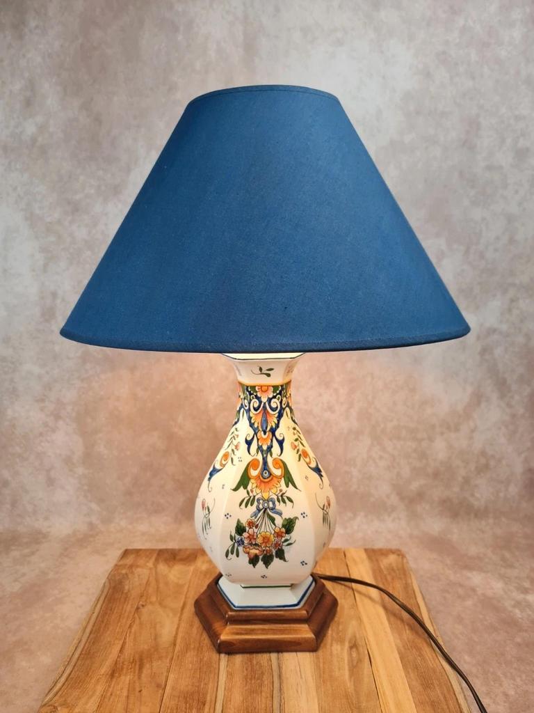 🌿 Lampe en faïence peinte à la main – style Desvres / Rouen – pièce artisanale 🇫🇷