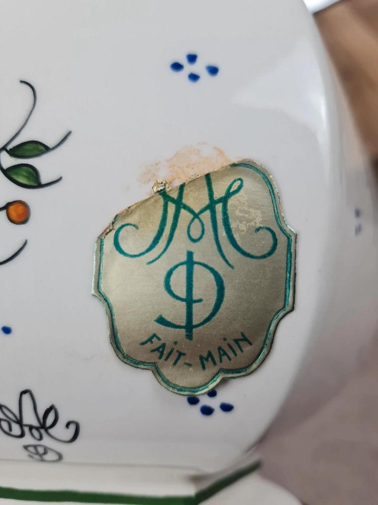 🌿 Lampe en faïence peinte à la main – style Desvres / Rouen – pièce artisanale 🇫🇷