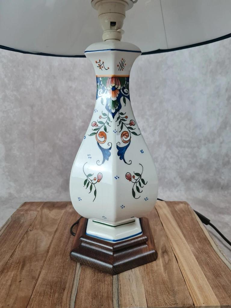 🌿 Lampe en faïence peinte à la main – style Desvres / Rouen – pièce artisanale 🇫🇷