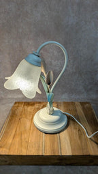 Lampe vintage Massive en métal & verre dépoli – motif fleur